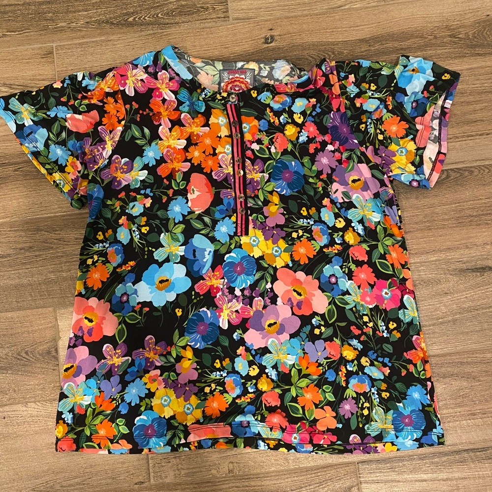 Large Johnny Was Vibrant Floral Blouse - Black, Blue, Pink, Orange